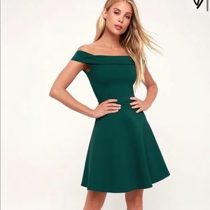 Forest green off the shoulder skater dress